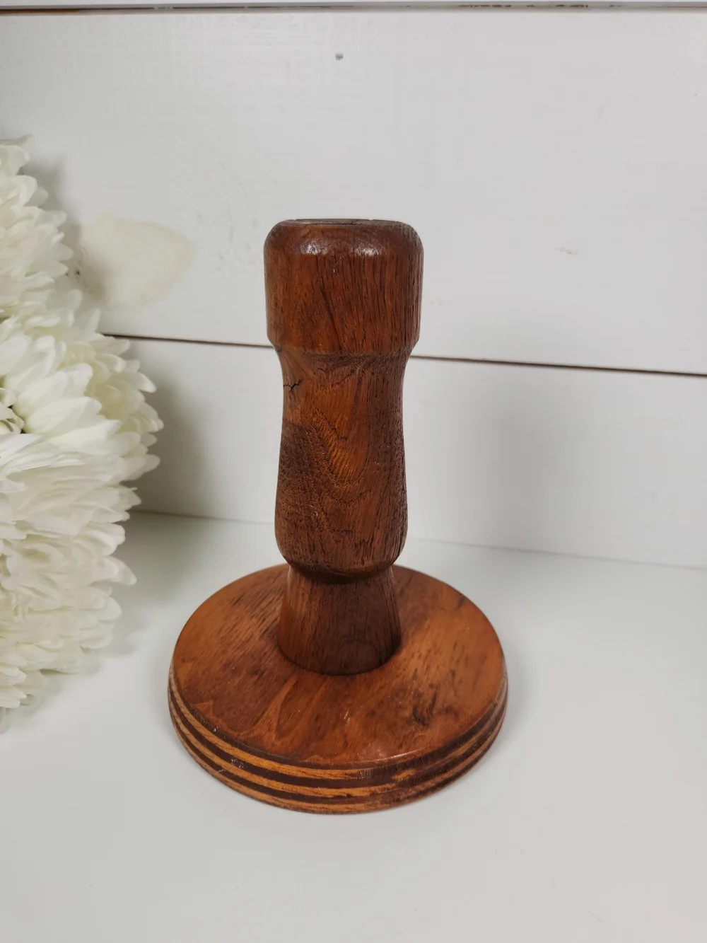 Antique Hand Turned Chunky Wood Candlestick Holder |  Rustic | Primitive Decor